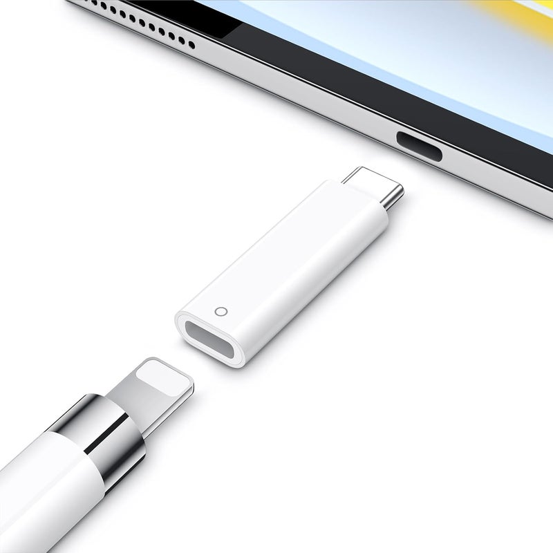 ASKUBSKU محول قلم USB C لجهاز Apple Pencil الجيل الأول، محول شاحن قلم USB-C إلى Lightning متوافق بشكل محدد مع iPad الجيل العاشر، موصل Dongle iPencil Type-C لجهاز iPad A16 مع قلم 1 - Image 1